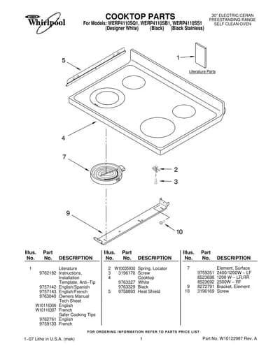 COOKTOP PARTS