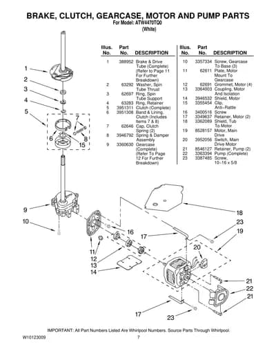BRAKE, CLUTCH, GEARCASE, MOTOR AND PUMP PARTS