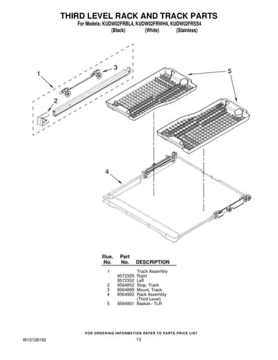 THIRD LEVEL RACK AND TRACK PARTS