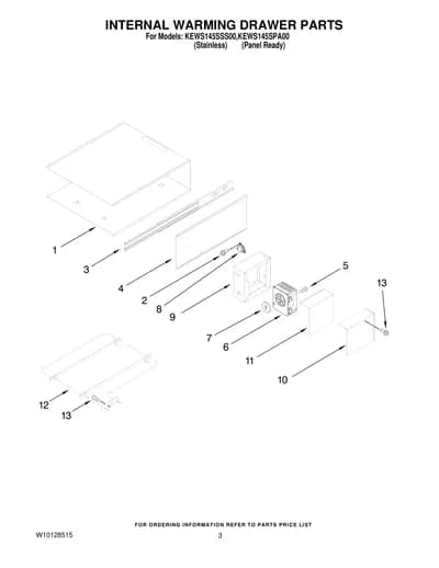 INTERNAL WARMING DRAWER PARTS