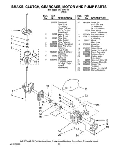 BRAKE, CLUTCH, GEARCASE, MOTOR AND PUMP PARTS