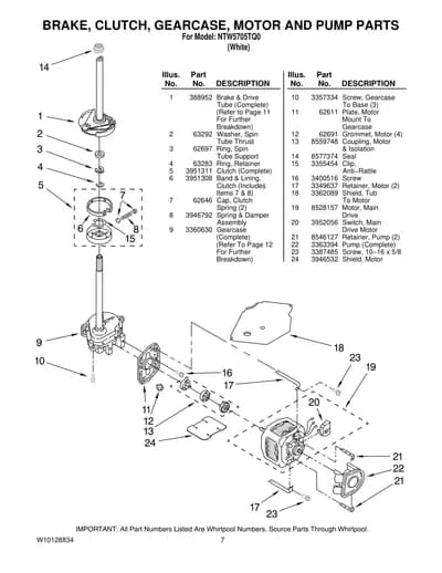 BRAKE, CLUTCH, GEARCASE, MOTOR AND PUMP PARTS