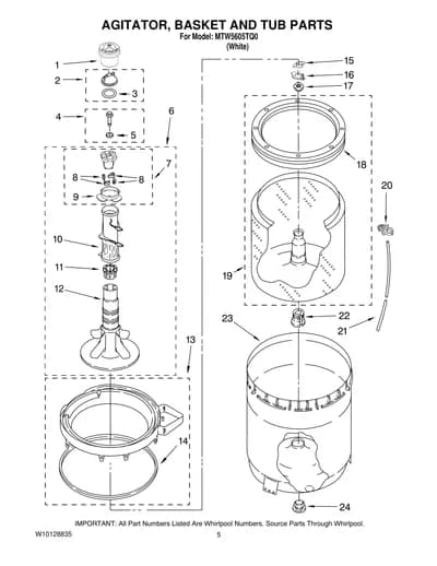 AGITATOR, BASKET AND TUB PARTS