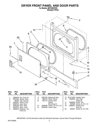 DRYER FRONT PANEL AND DOOR PARTS