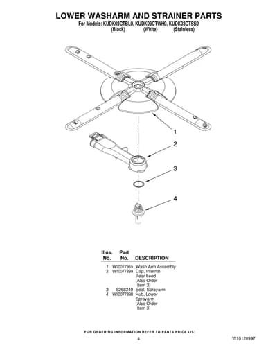 LOWER WASHARM AND STRAINER PARTS