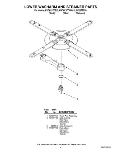 LOWER WASHARM AND STRAINER PARTS