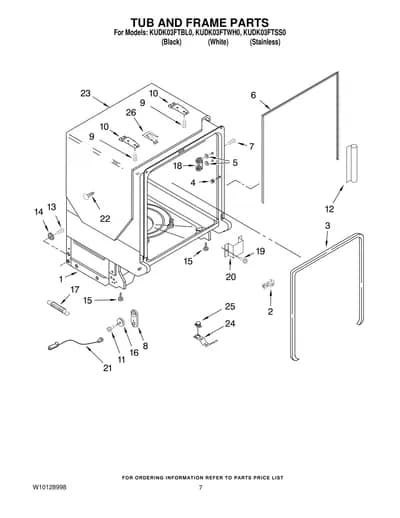 TUB AND FRAME PARTS