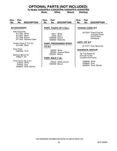 OPTIONAL PARTS (NOT INCLUDED)