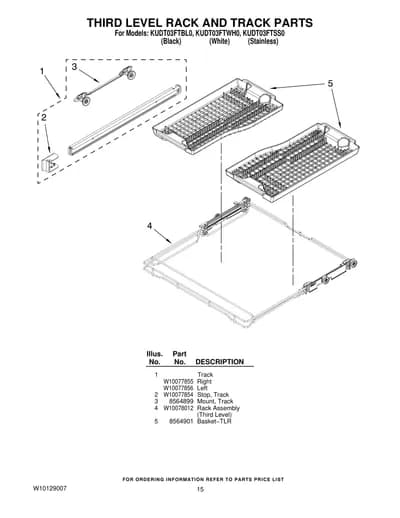 THIRD LEVEL RACK AND TRACK PARTS