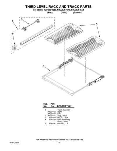 THIRD LEVEL RACK AND TRACK PARTS