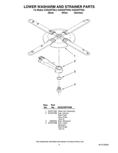 LOWER WASHARM AND STRAINER PARTS