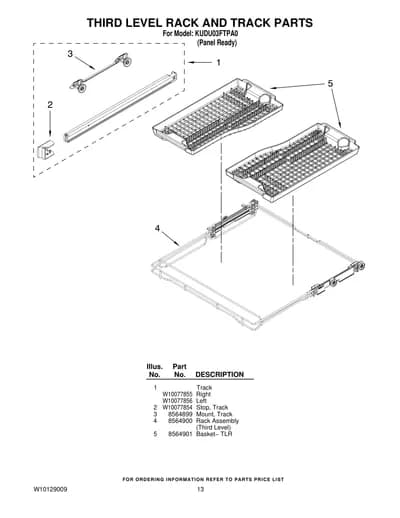 THIRD LEVEL RACK AND TRACK PARTS