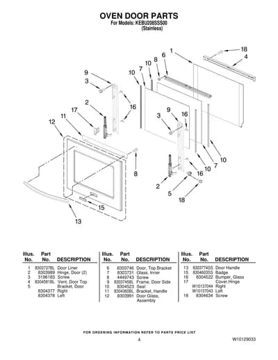 OVEN DOOR PARTS
