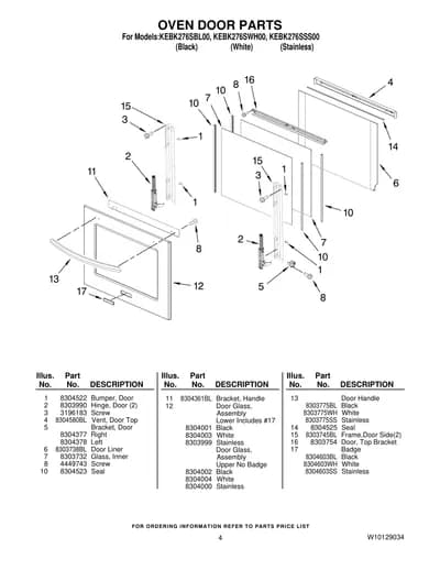 OVEN DOOR PARTS