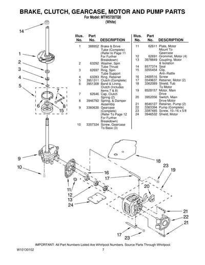 BRAKE, CLUTCH, GEARCASE, MOTOR AND PUMP PARTS