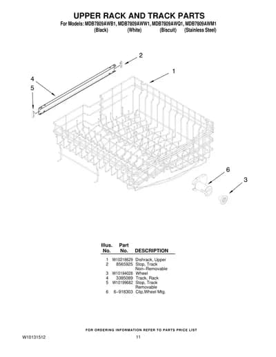 UPPER RACK AND TRACK PARTS