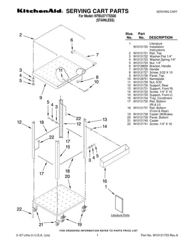 SERVING CART PARTS