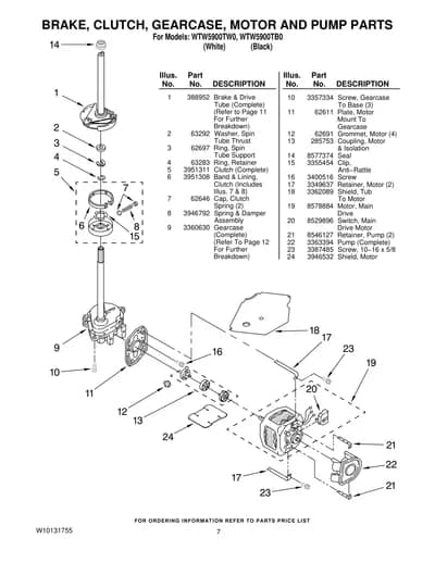 BRAKE, CLUTCH, GEARCASE, MOTOR AND PUMP PARTS