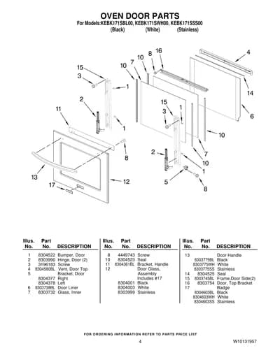 OVEN DOOR PARTS