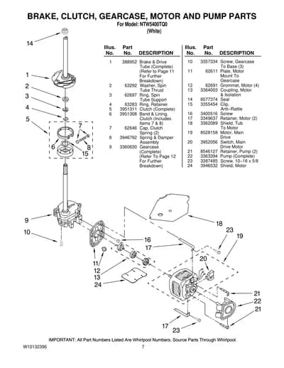 BRAKE, CLUTCH, GEARCASE, MOTOR AND PUMP PARTS
