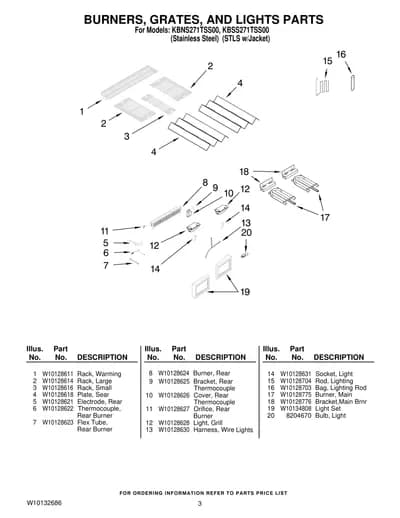 BURNERS, GRATES, AND LIGHTS PARTS