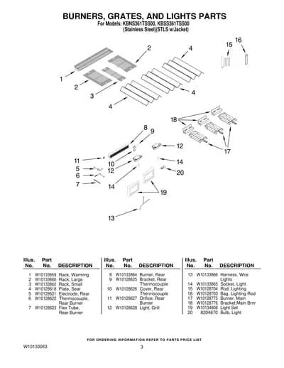 BURNERS, GRATES, AND LIGHTS PARTS