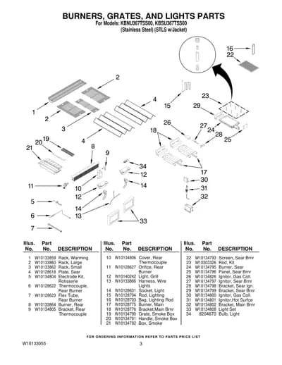 BURNERS, GRATES, AND LIGHTS PARTS