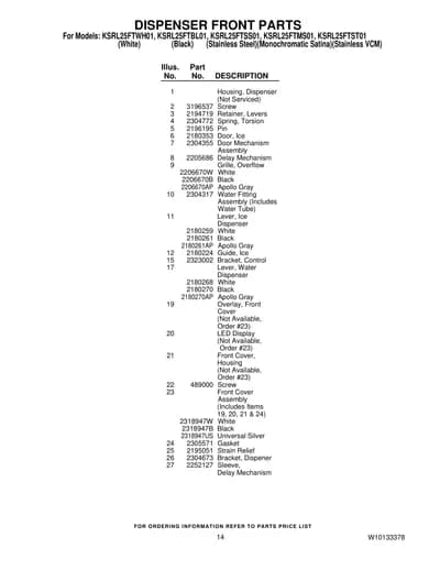DISPENSER FRONT PARTS