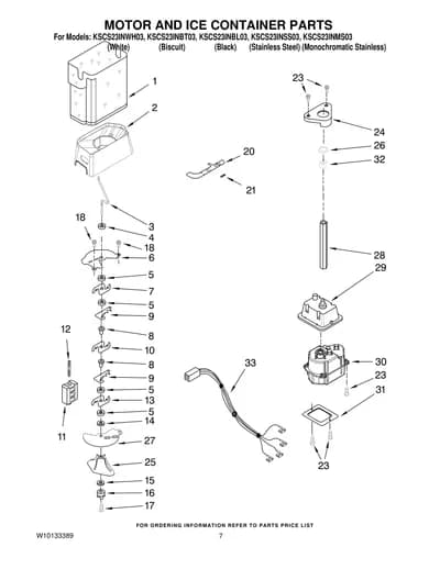 MOTOR AND ICE CONTAINER PARTS