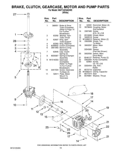 BRAKE, CLUTCH, GEARCASE, MOTOR AND PUMP PARTS