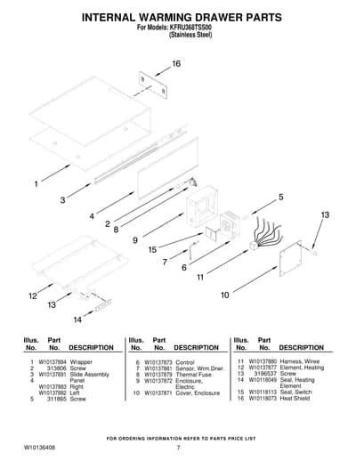 INTERNAL WARMING DRAWER PARTS