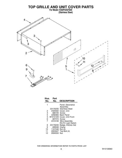 TOP GRILLE AND UNIT COVER PARTS