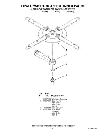 LOWER WASHARM AND STRAINER PARTS