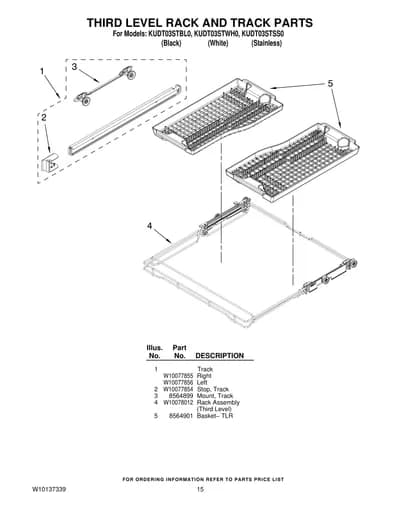 THIRD LEVEL RACK AND TRACK PARTS