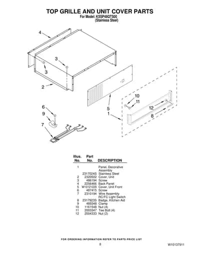 TOP GRILLE AND UNIT COVER PARTS