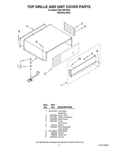 TOP GRILLE AND UNIT COVER PARTS