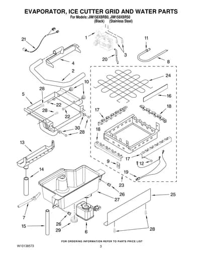 EVAPORATOR, ICE CUTTER GRID AND WATER PARTS