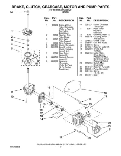 BRAKE, CLUTCH, GEARCASE, MOTOR AND PUMP PARTS