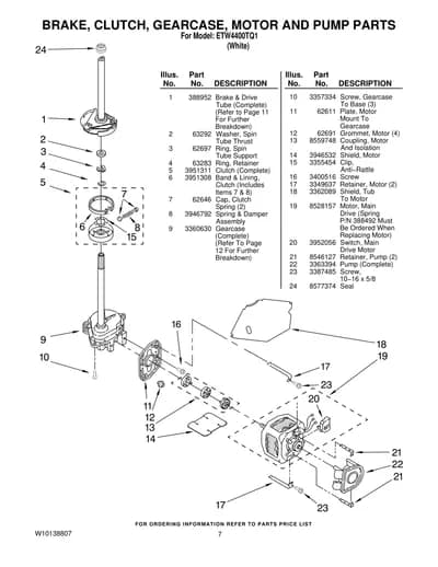 BRAKE, CLUTCH, GEARCASE, MOTOR AND PUMP PARTS