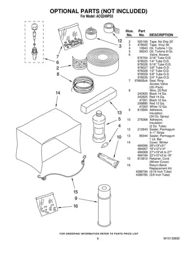 OPTIONAL PARTS (NOT INCLUDED)