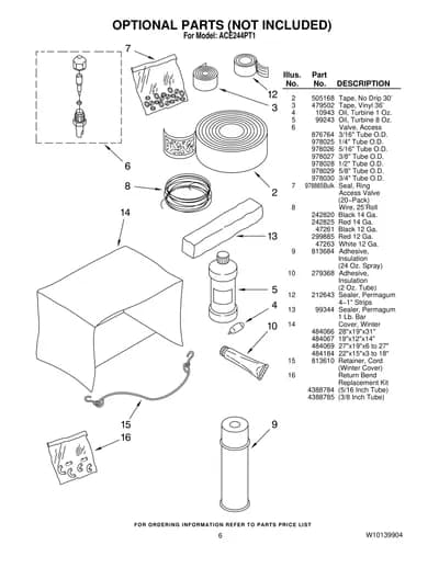 OPTIONAL PARTS (NOT INCLUDED)
