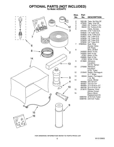 OPTIONAL PARTS (NOT INCLUDED)
