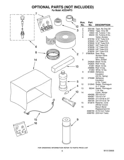 OPTIONAL PARTS (NOT INCLUDED)