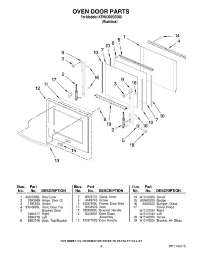 OVEN DOOR PARTS