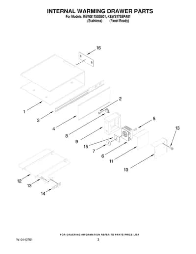 INTERNAL WARMING DRAWER PARTS