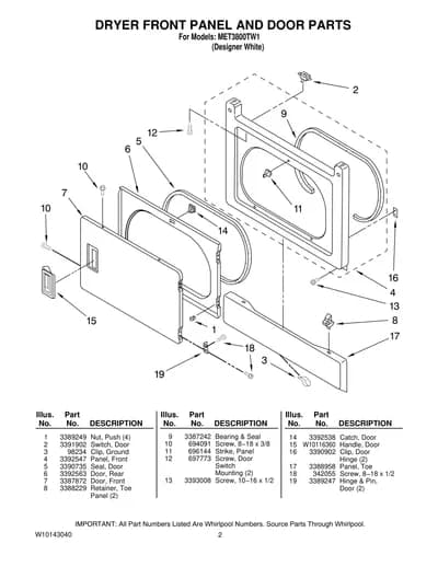 DRYER FRONT PANEL AND DOOR PARTS