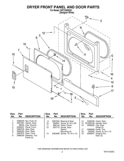 DRYER FRONT PANEL AND DOOR PARTS