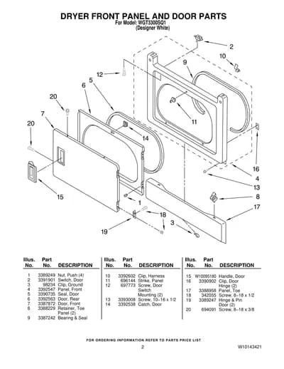 DRYER FRONT PANEL AND DOOR PARTS