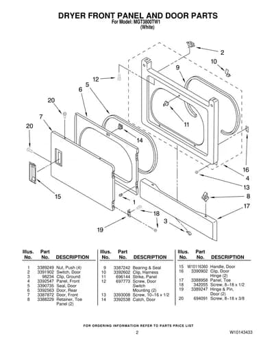DRYER FRONT PANEL AND DOOR PARTS
