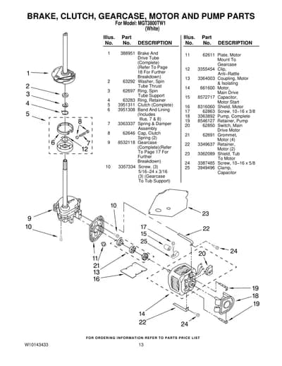 BRAKE, CLUTCH, GEARCASE, MOTOR AND PUMP PARTS
